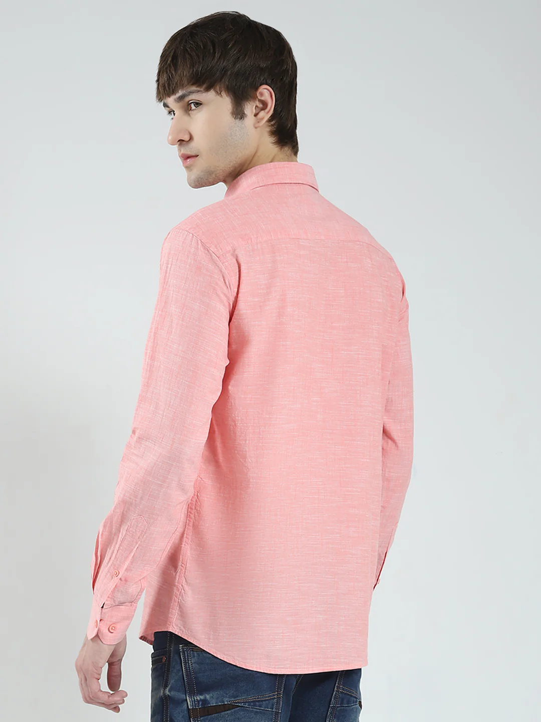 Men Orange Solid Collar Full Sleeve Shirt - Image 5