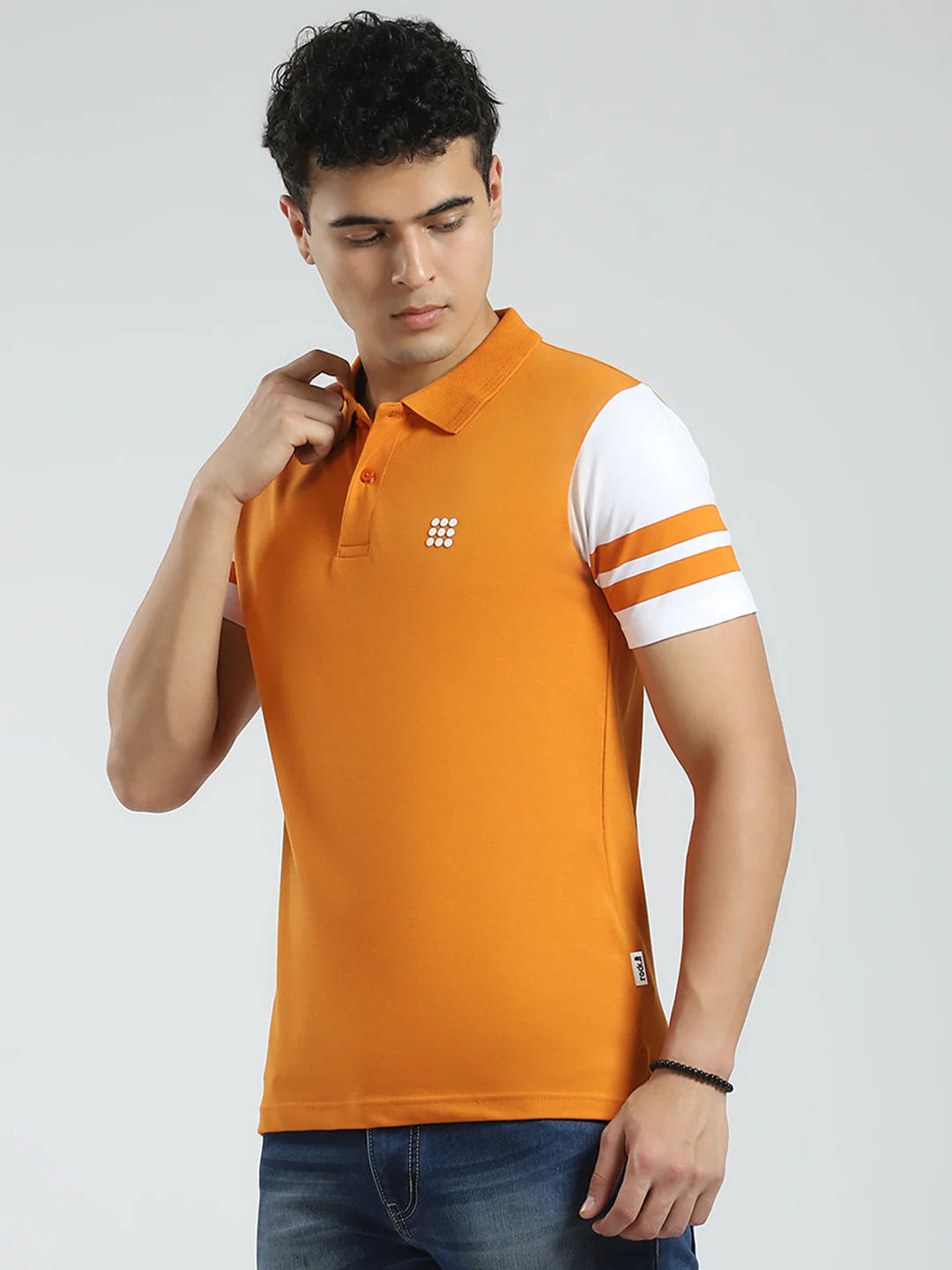 Rock.it Men Orange Solid Collar Half Sleeve T-Shirt - Image 3