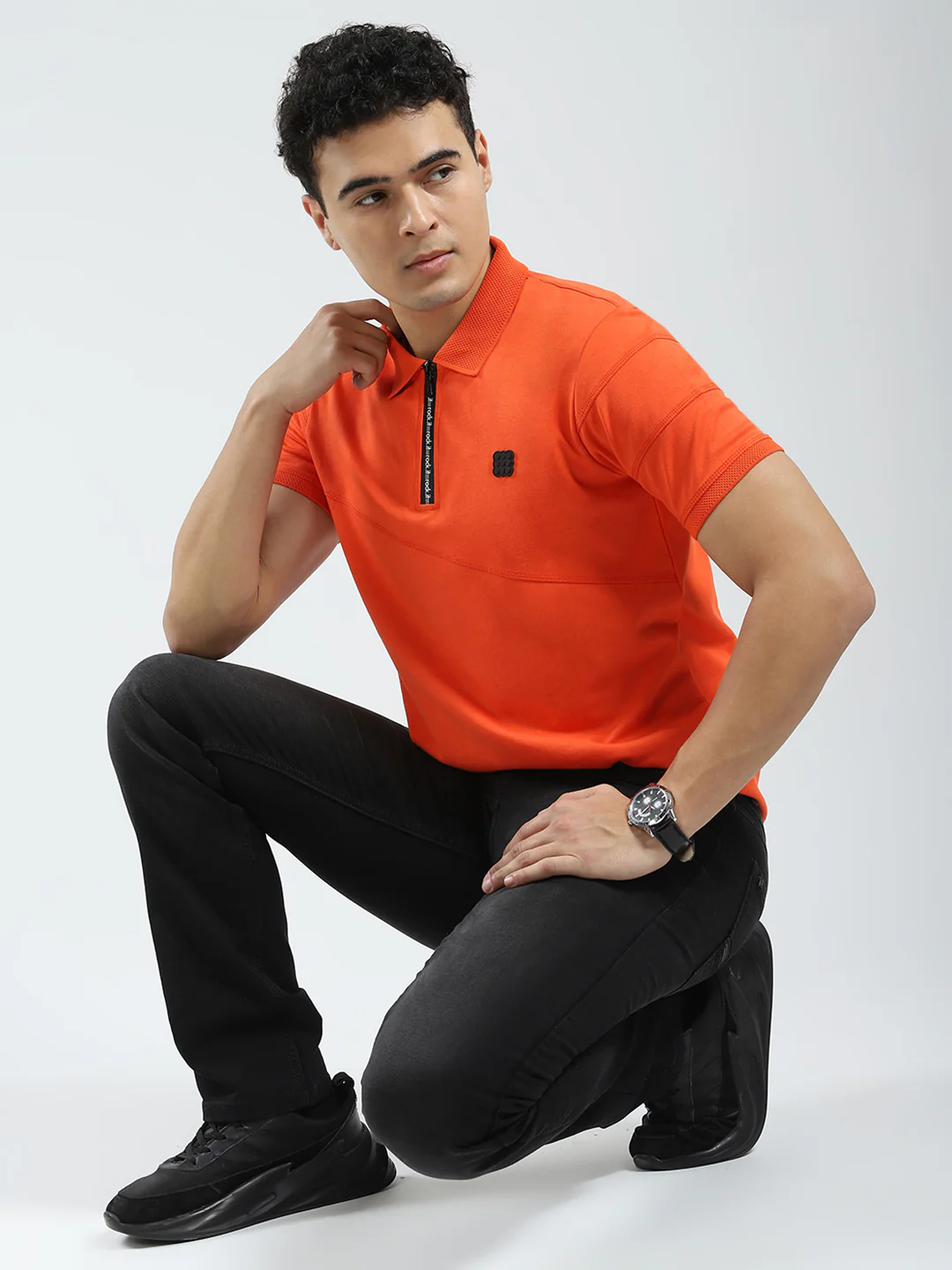Rock.it Men Orange Solid Collar Half Sleeve T-Shirt - Image 2