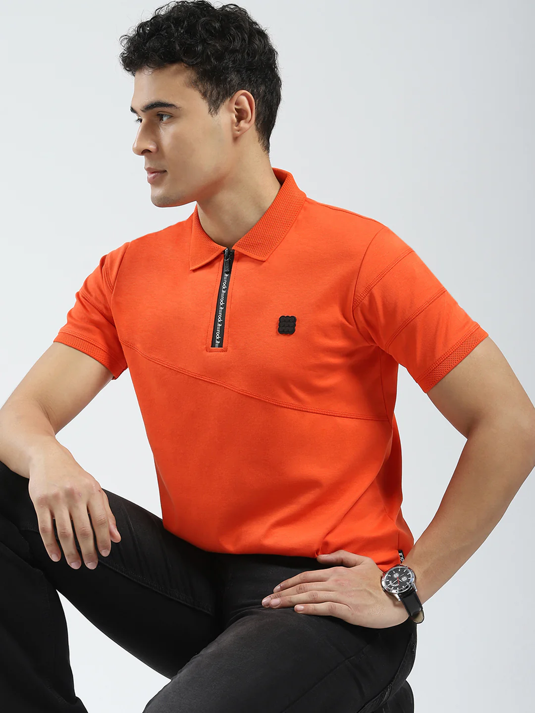 Rock.it Men Orange Solid Collar Half Sleeve T-Shirt - Image 6