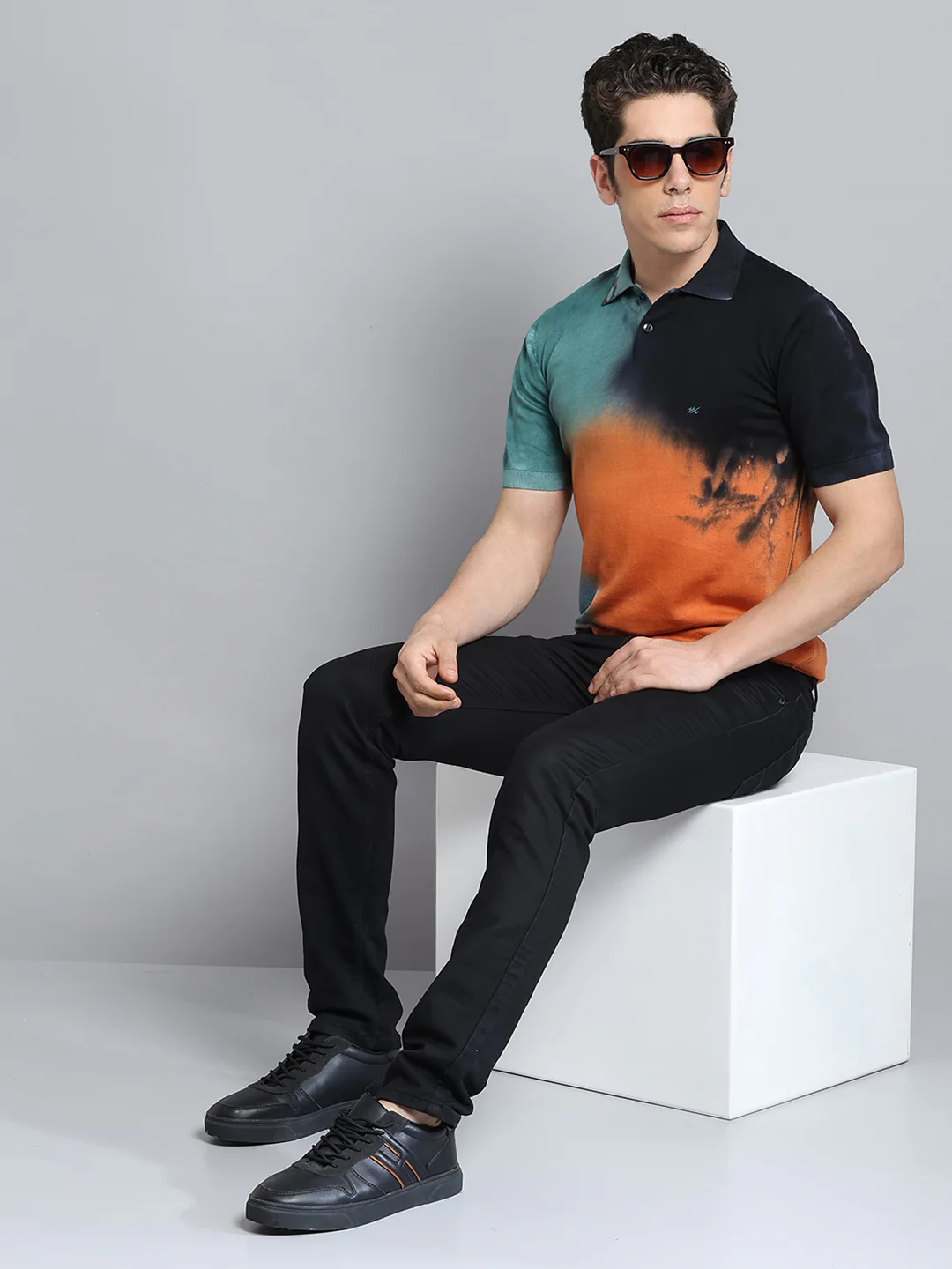Men Orange Solid Collar Half Sleeve T-Shirt - Image 2