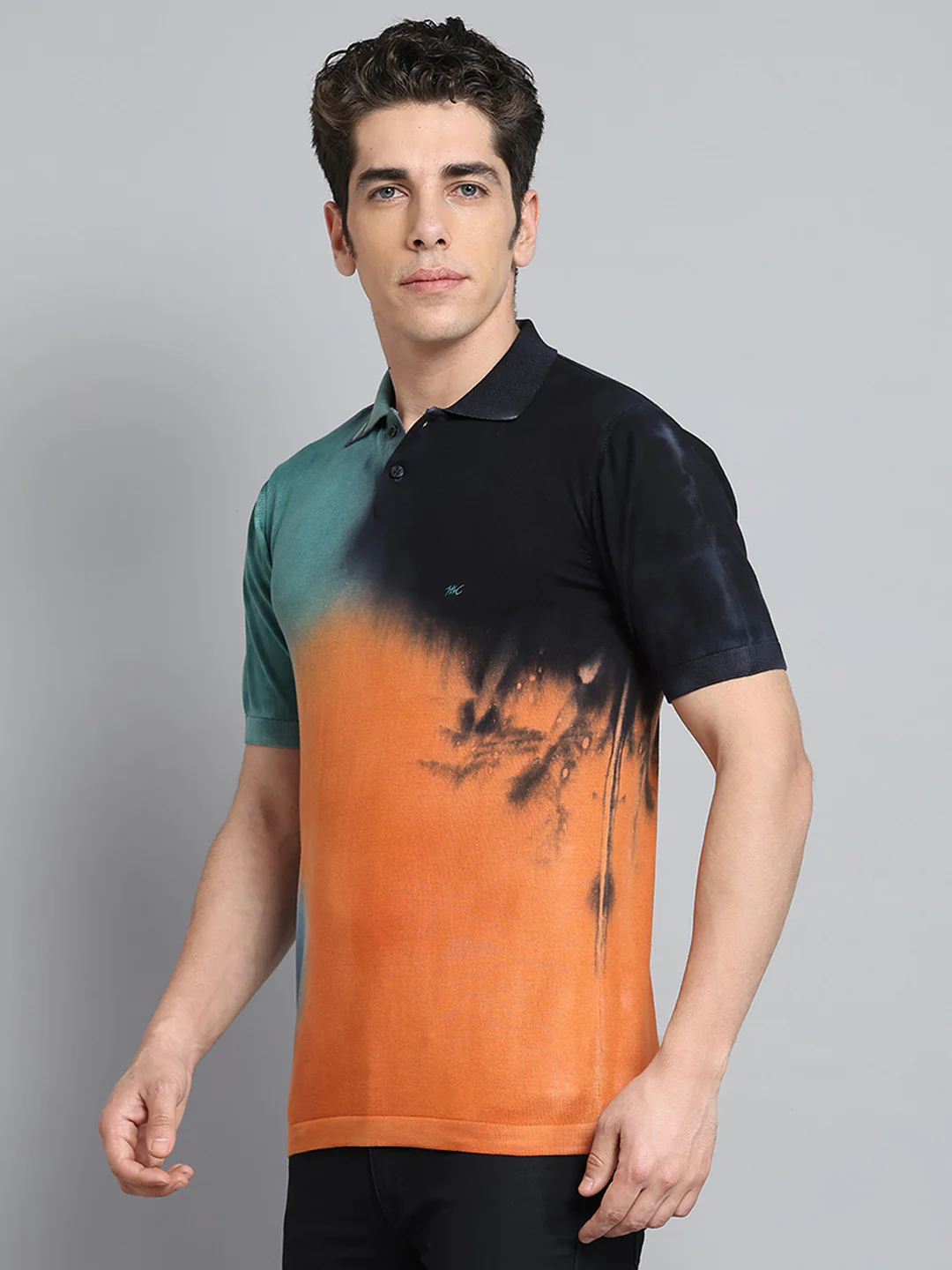 Men Orange Solid Collar Half Sleeve T-Shirt - Image 3