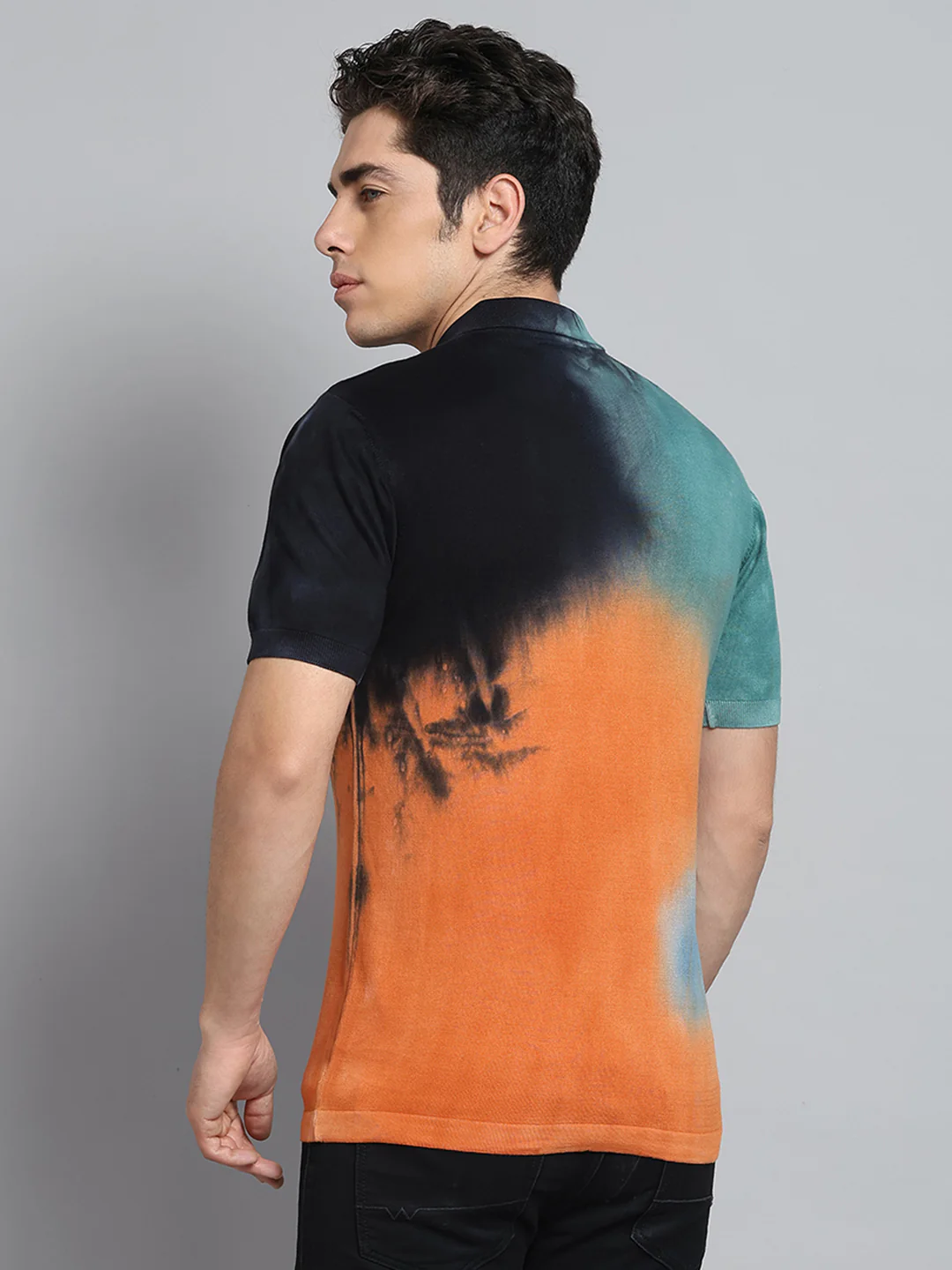 Men Orange Solid Collar Half Sleeve T-Shirt - Image 5