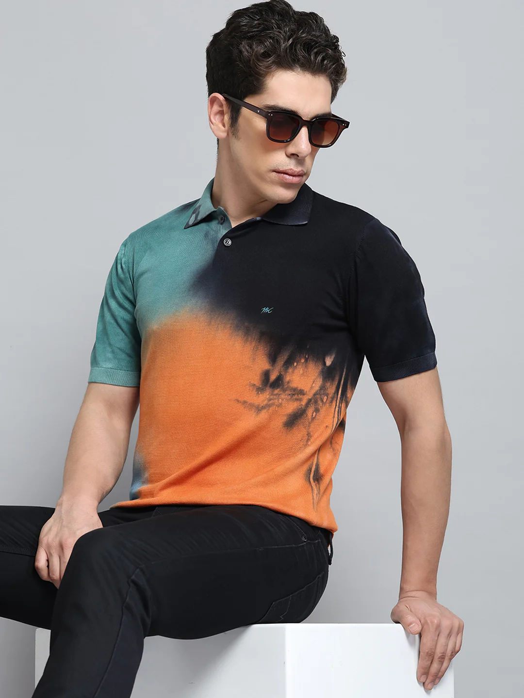 Men Orange Solid Collar Half Sleeve T-Shirt - Image 6
