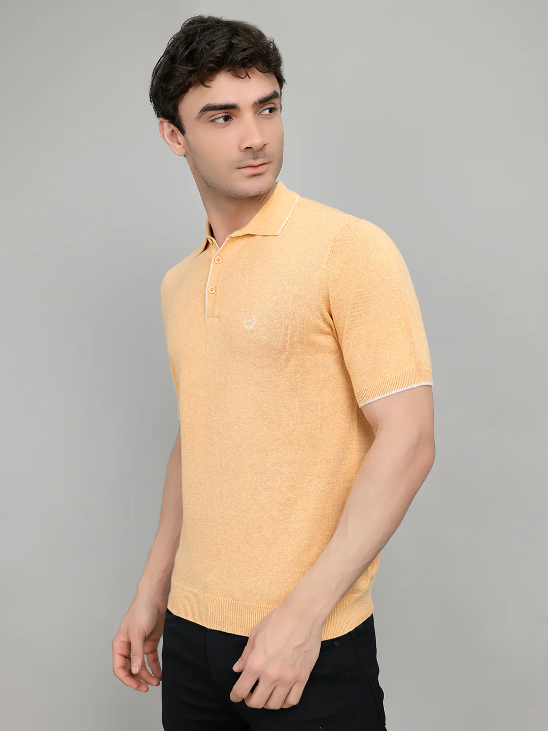 Men Orange Solid Collar Half Sleeve T-Shirt - Image 2
