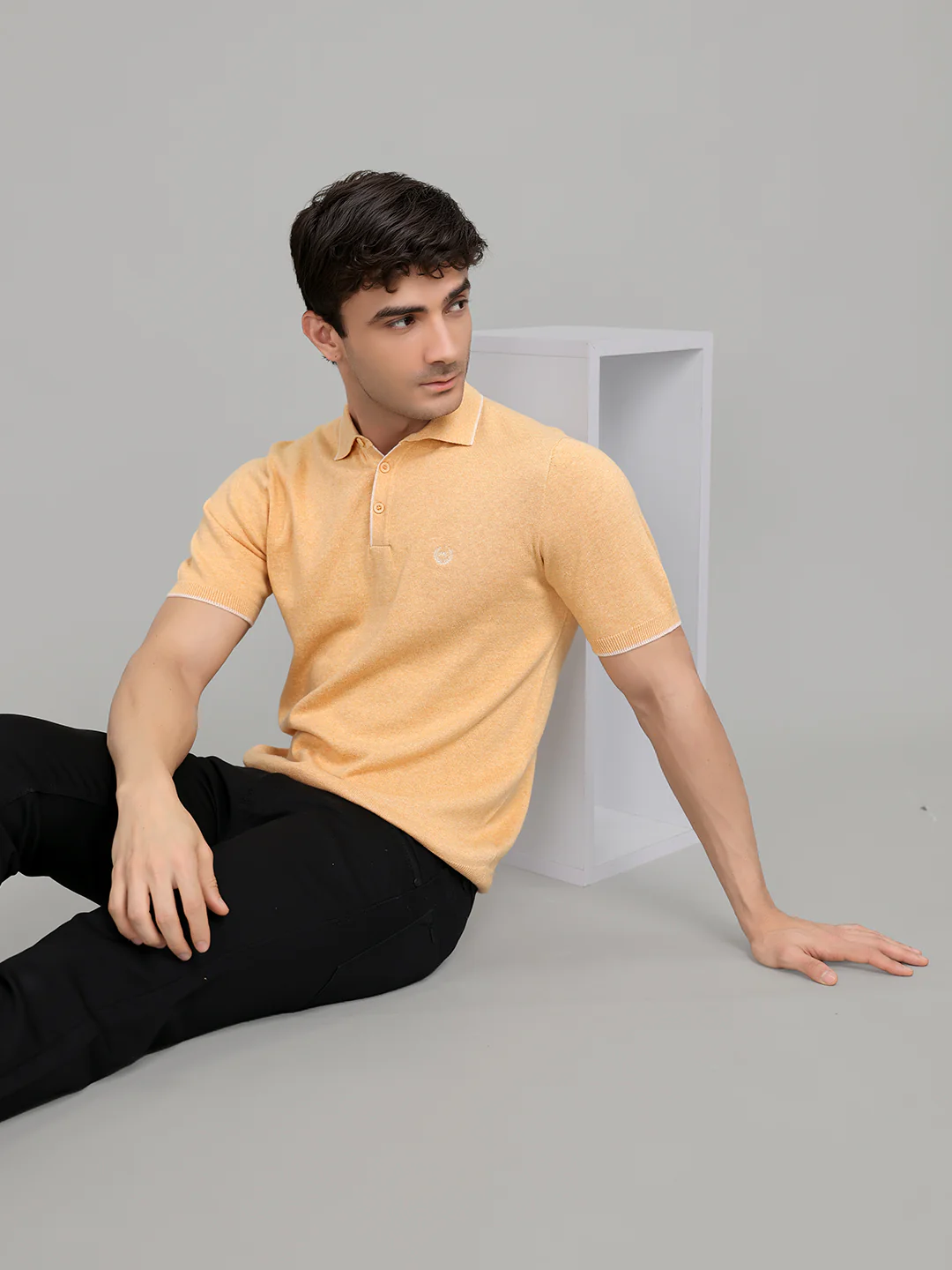 Men Orange Solid Collar Half Sleeve T-Shirt - Image 6