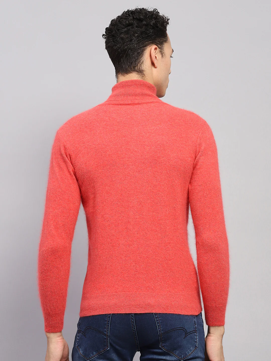 Men Orange Solid High Neck Full Sleeve Pullover - Image 5