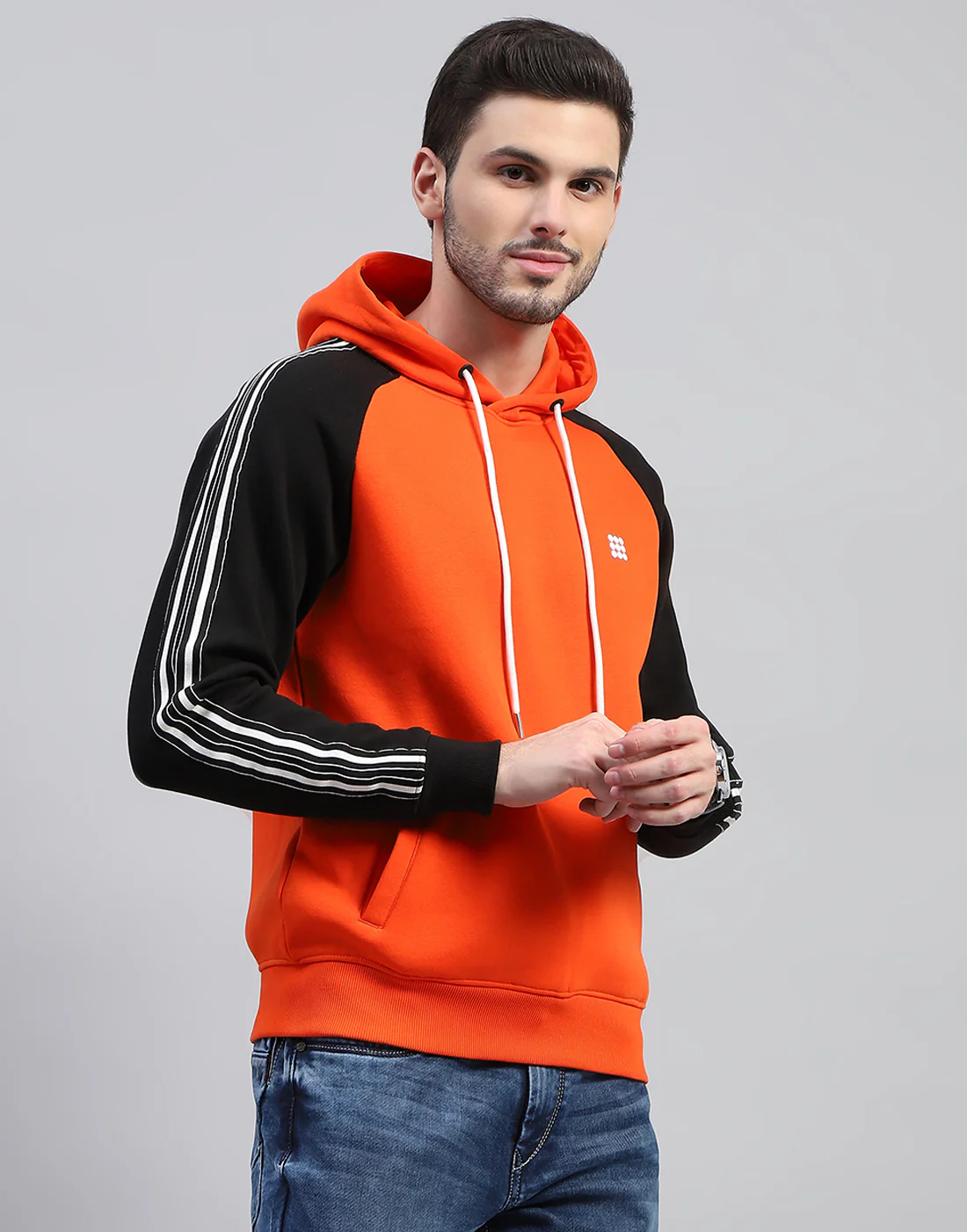 Rock.it Men Orange Solid Hooded Full Sleeve Sweatshirt - Image 4
