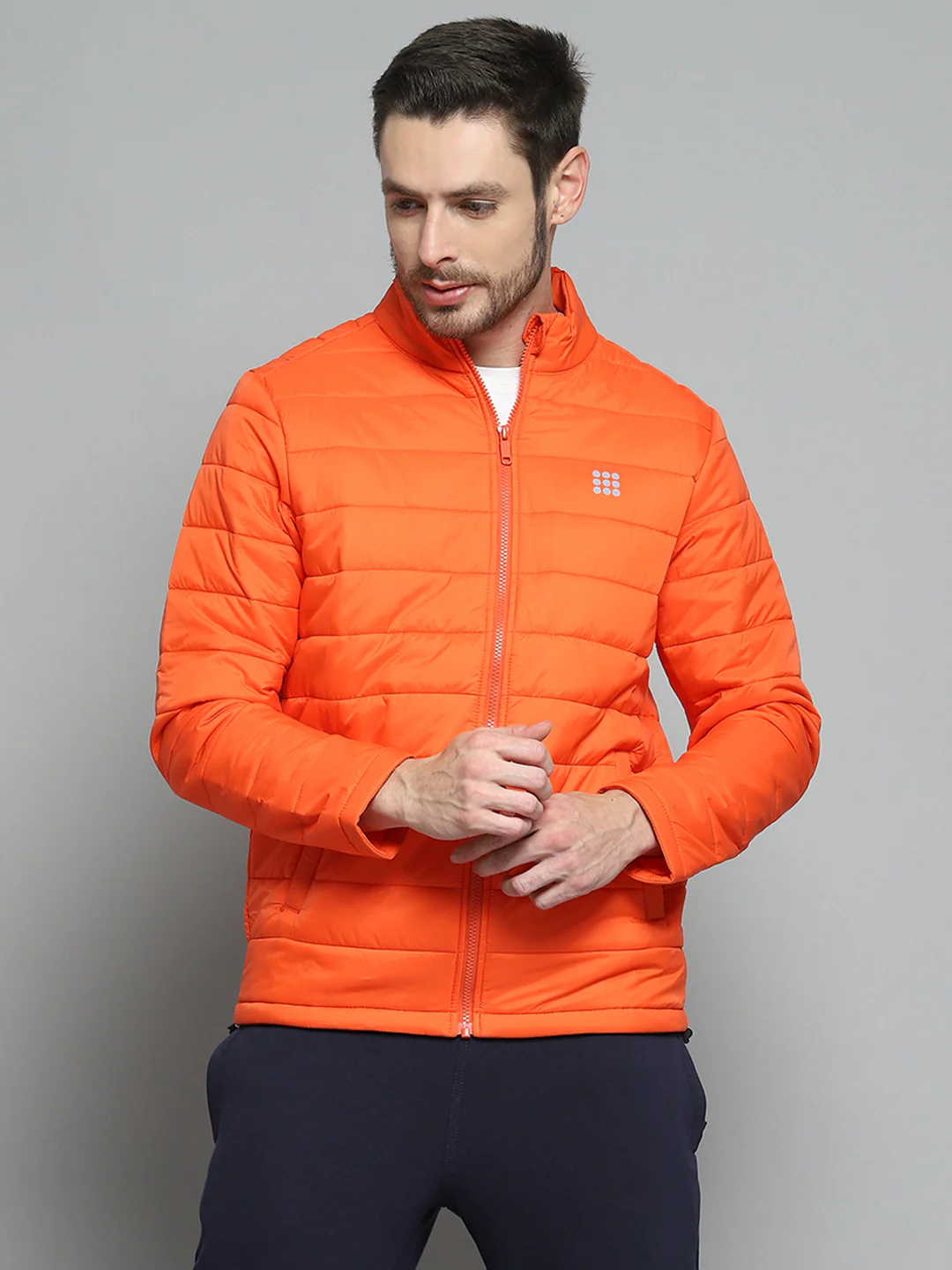 Rock.it Men Orange Solid Mock Neck Full Sleeve Jacket