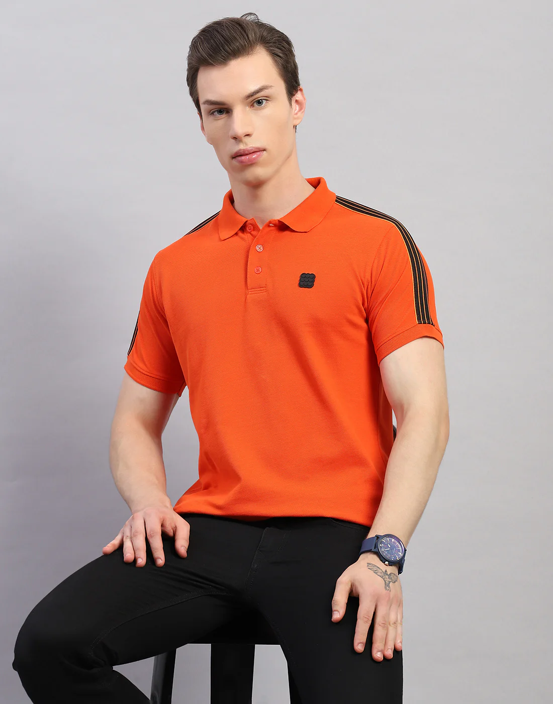 Rock.it Men Orange Solid Polo Collar Half Sleeve T-Shirt - Image 6