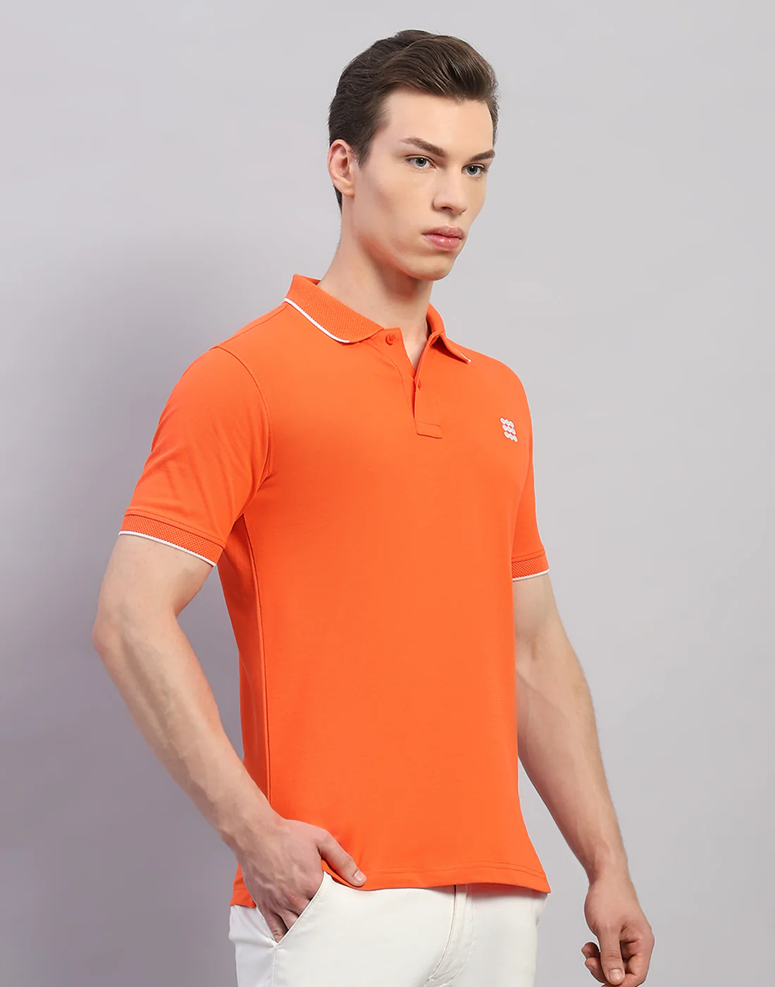 Rock.it Men Orange Solid Polo Collar Half Sleeve T-Shirt - Image 4