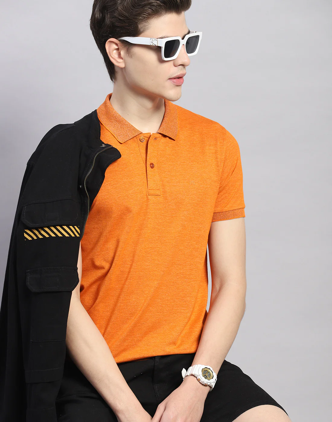 Men Orange Solid Polo Collar Half Sleeve T-Shirt - Image 2