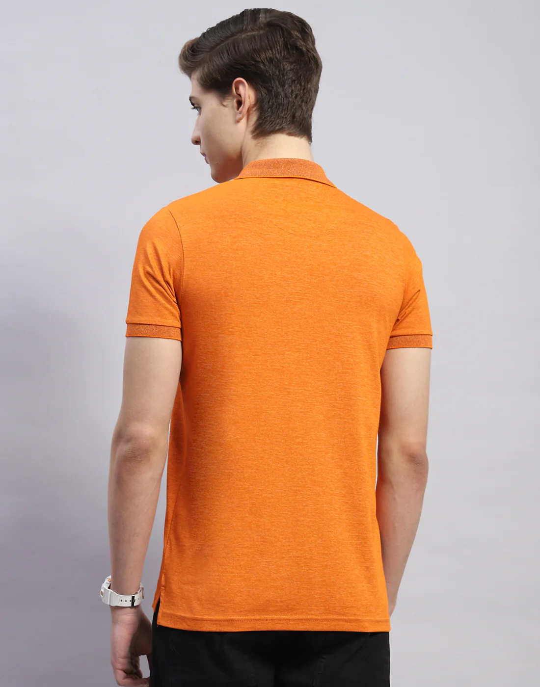 Men Orange Solid Polo Collar Half Sleeve T-Shirt - Image 6