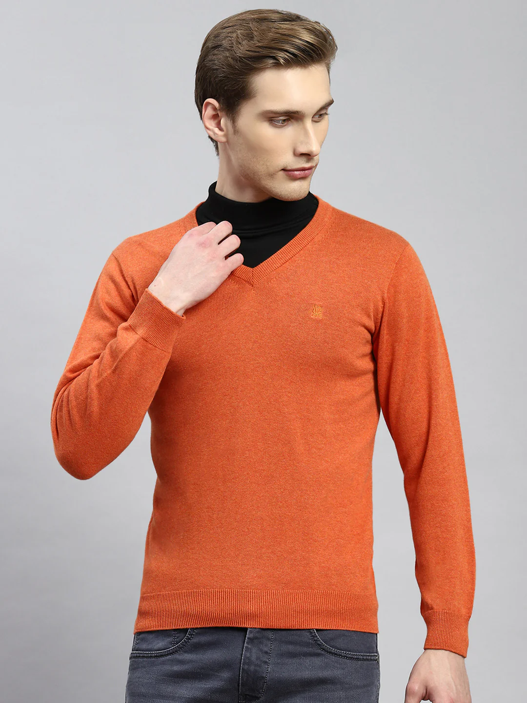Men Orange Solid Pullover - Image 2