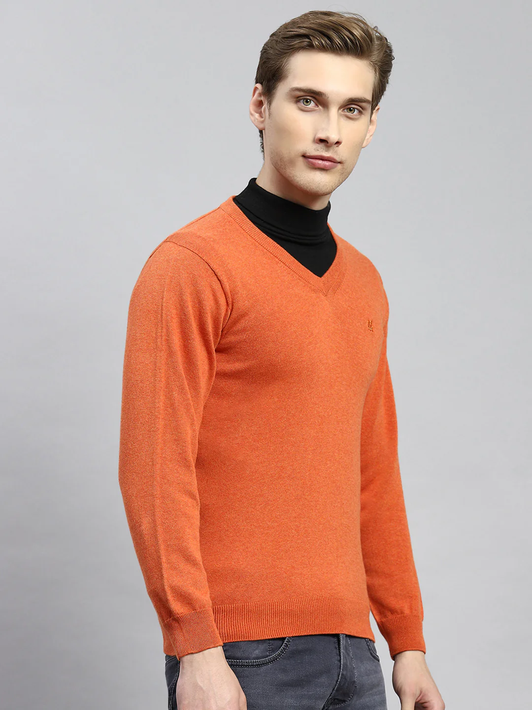 Men Orange Solid Pullover - Image 3