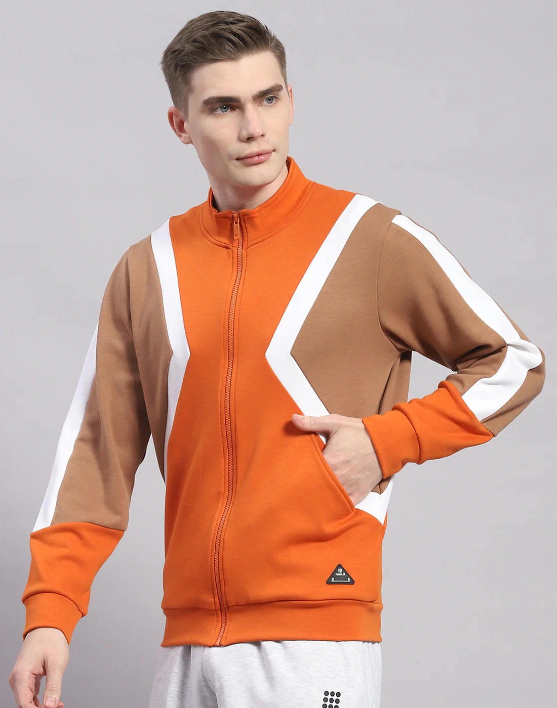 Rock.it Men Orange Solid T Neck Full Sleeve Sweatshirt - Image 3