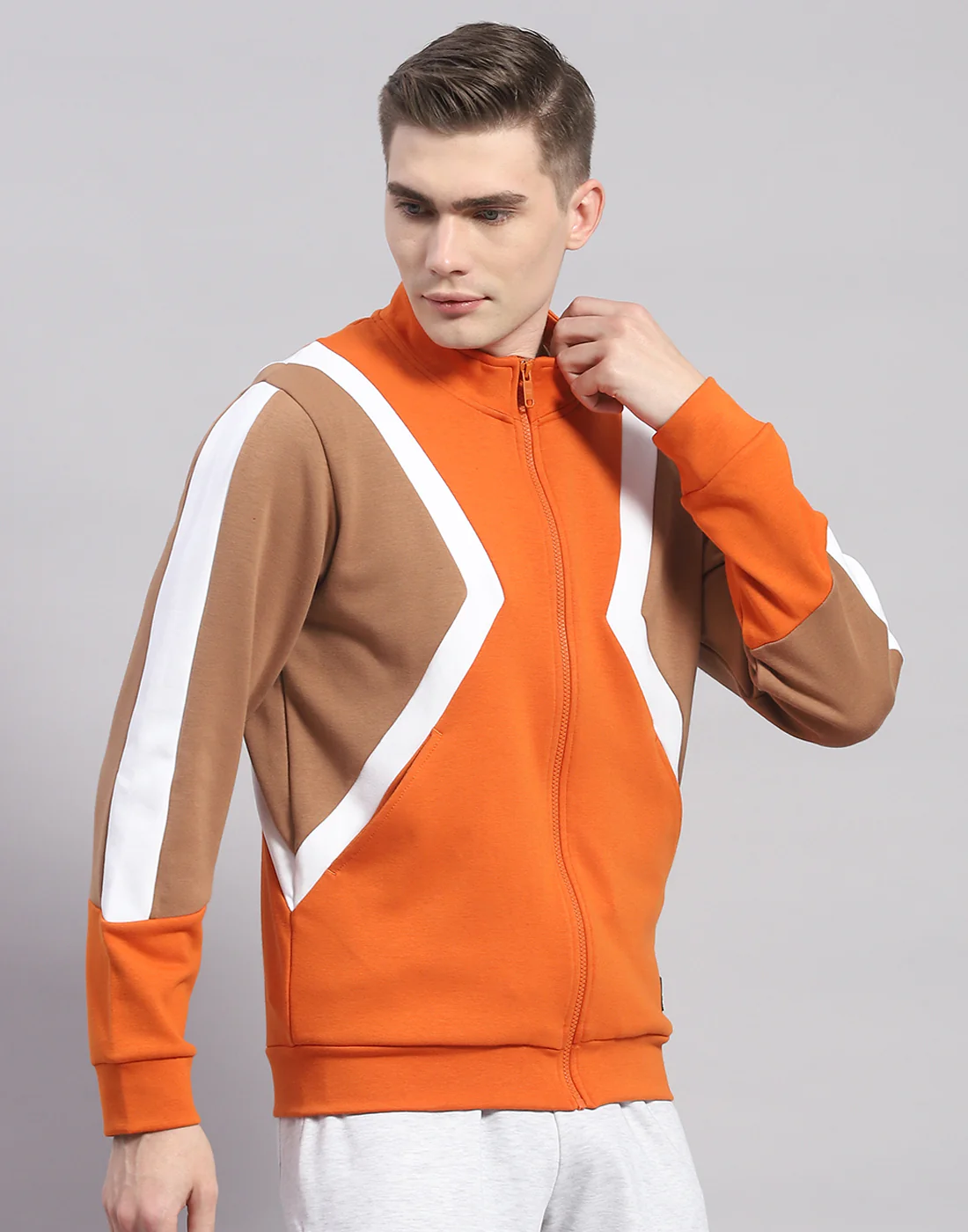 Rock.it Men Orange Solid T Neck Full Sleeve Sweatshirt - Image 4