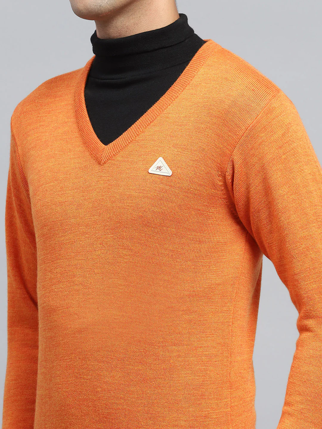 Men Orange Solid V Neck Full Sleeve Pullover - Image 6