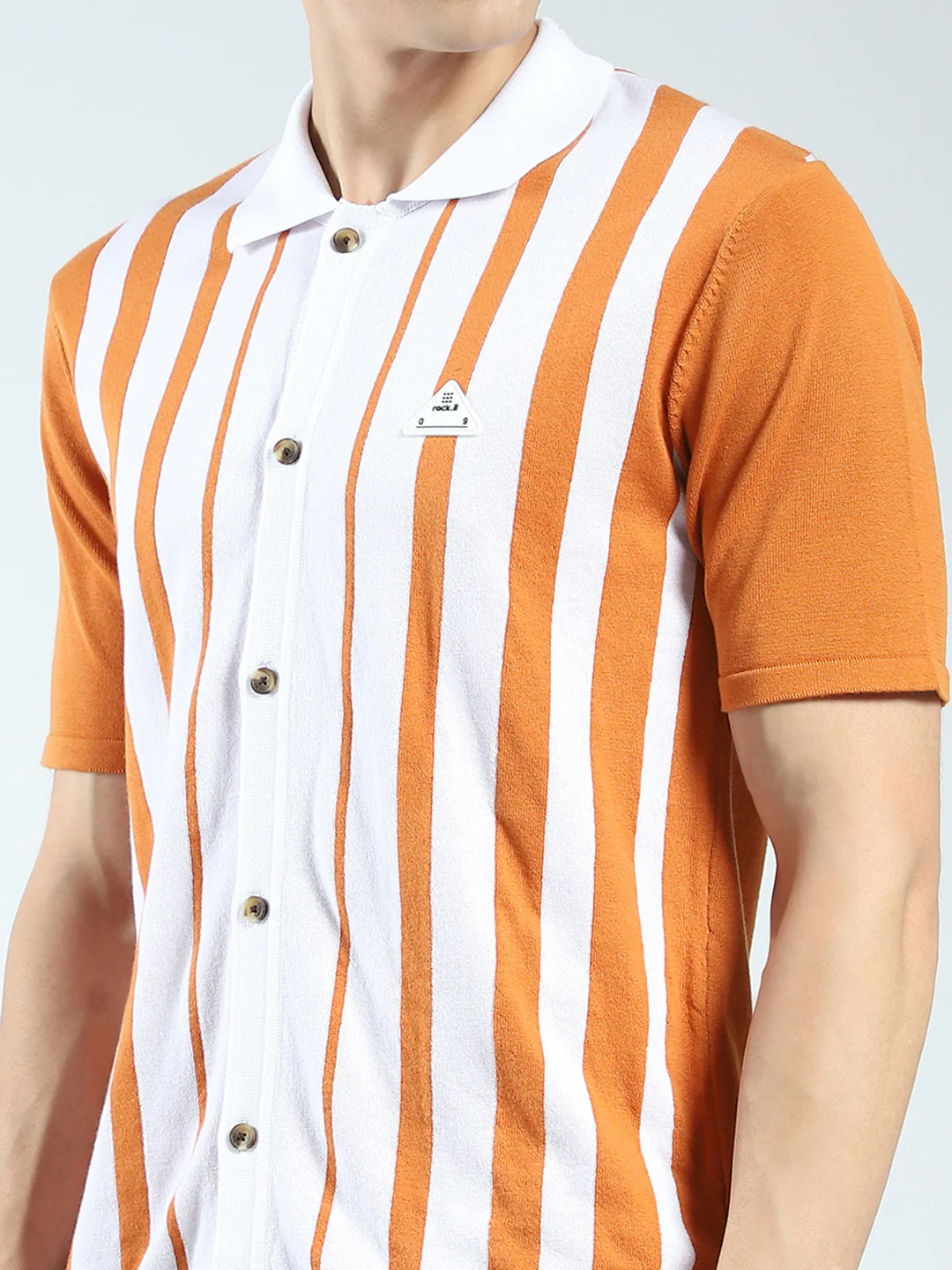 Rock.it Men Orange Stripe Collar Half Sleeve Shirt - Image 7