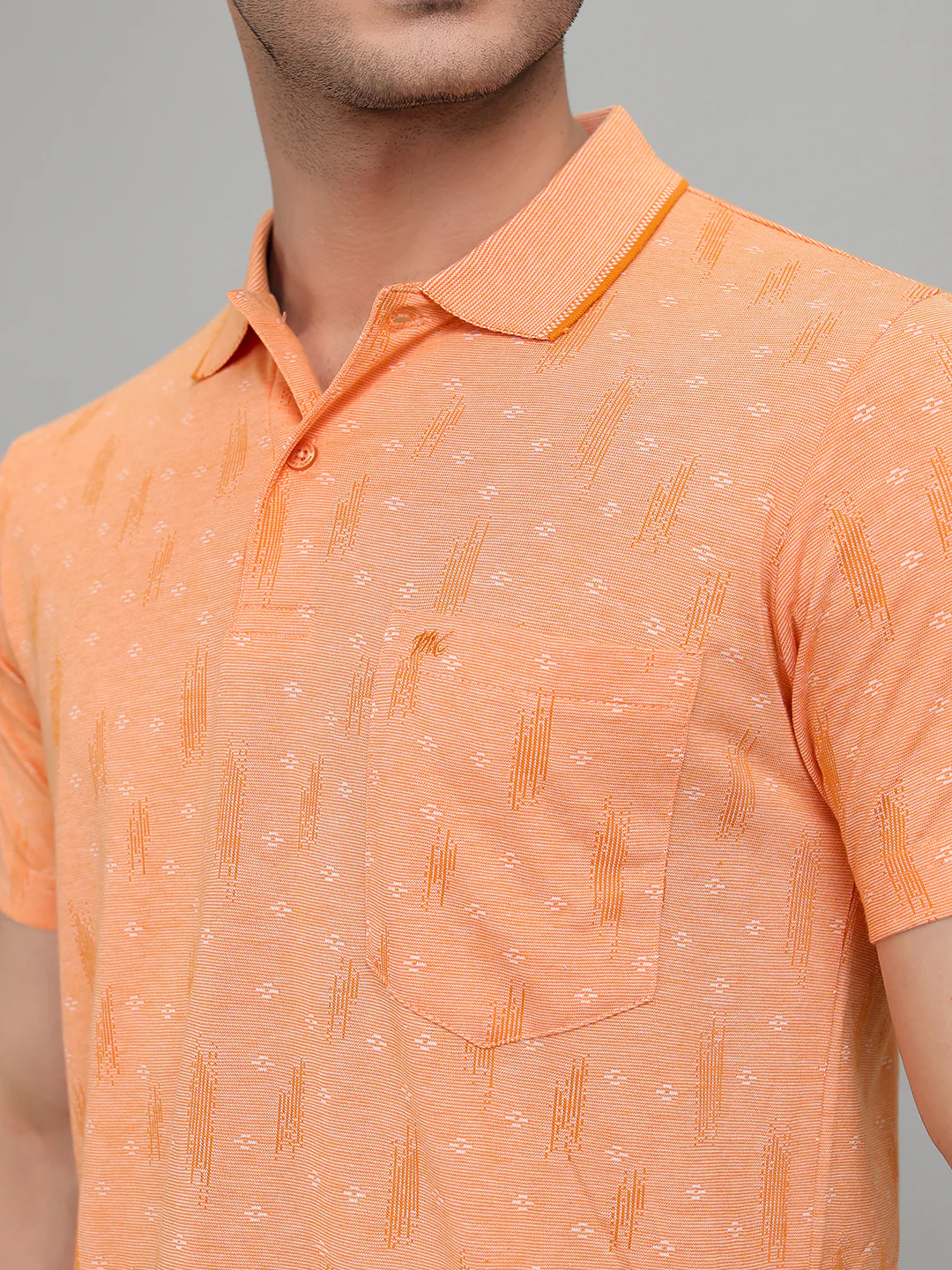 Men Orange Stripe Collar Half Sleeve T-Shirt - Image 4