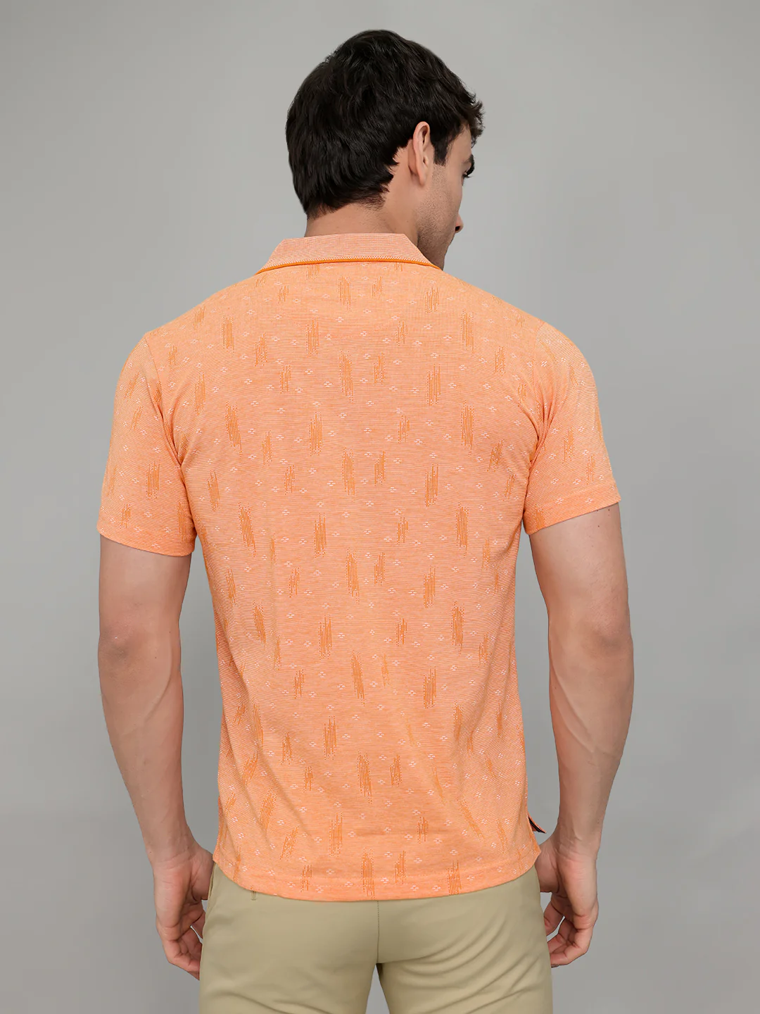 Men Orange Stripe Collar Half Sleeve T-Shirt - Image 5
