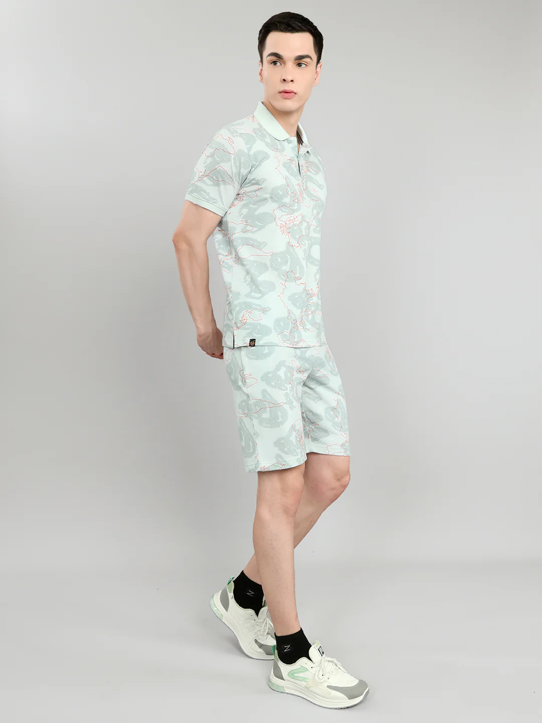 Men Pastel Blue Solid Collar Half Sleeve Bermuda Set - Image 3