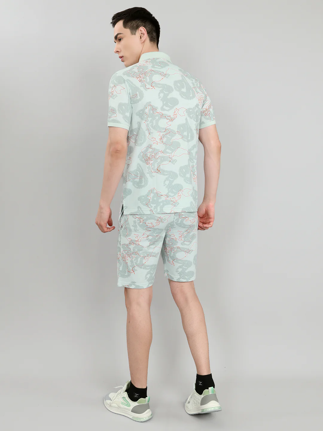Men Pastel Blue Solid Collar Half Sleeve Bermuda Set - Image 4