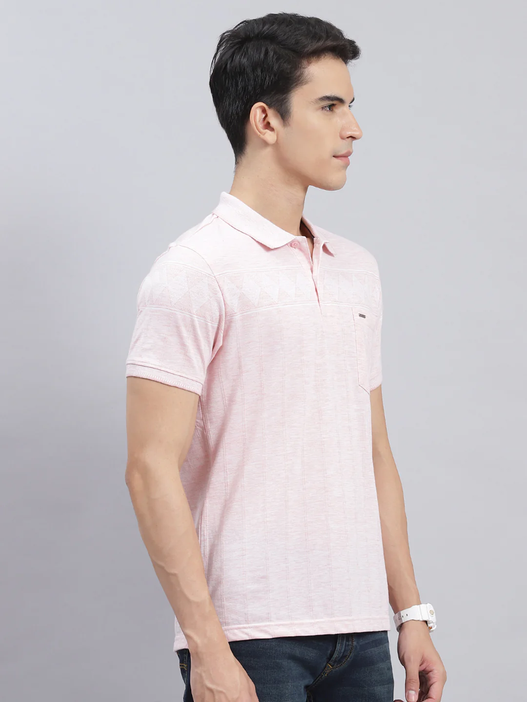 Men Peach Jaquard Cotton Blend T-Shirt - Image 3