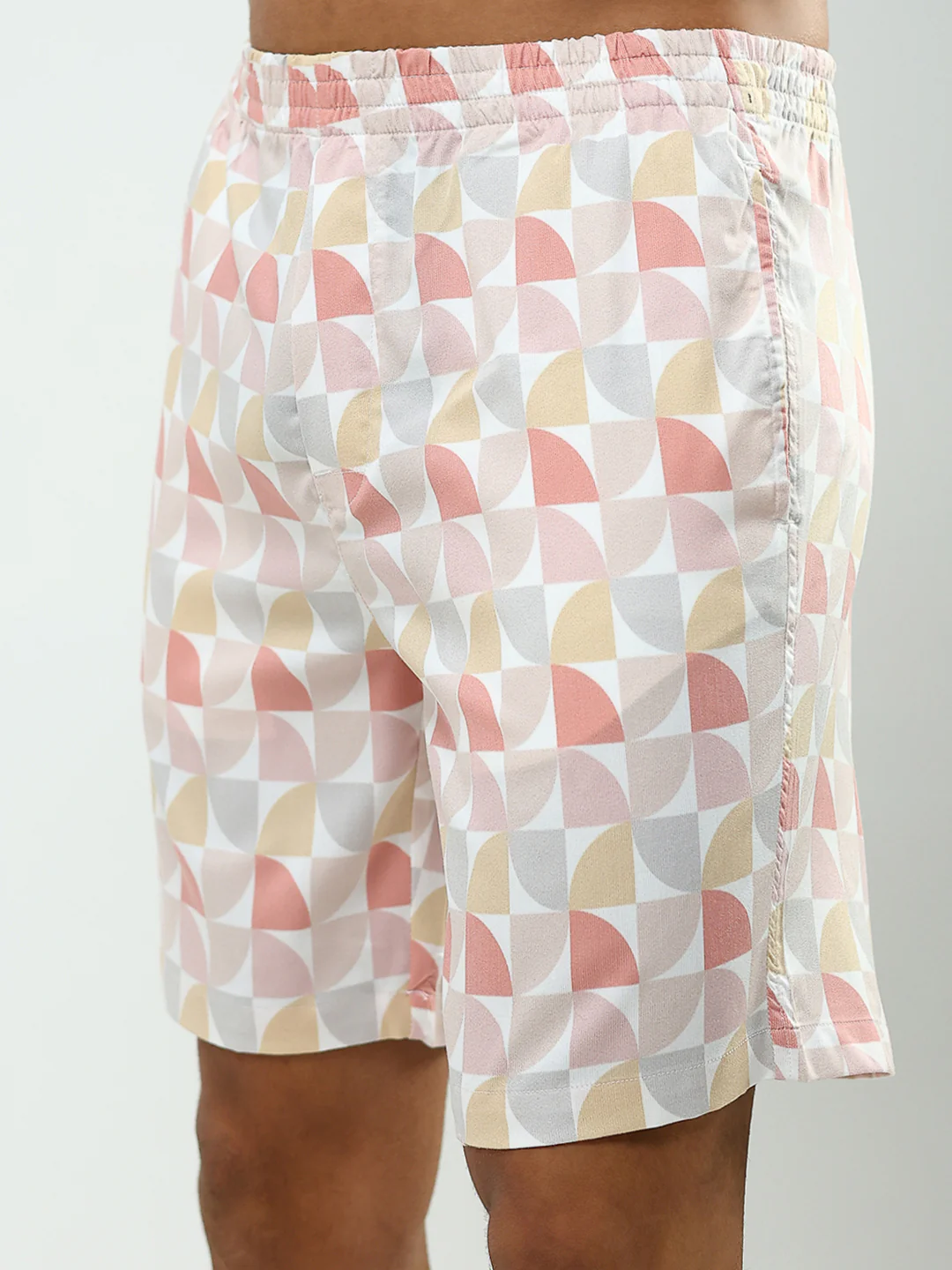 Men Peach Printed Collar Half Sleeve Cords Set - Image 8