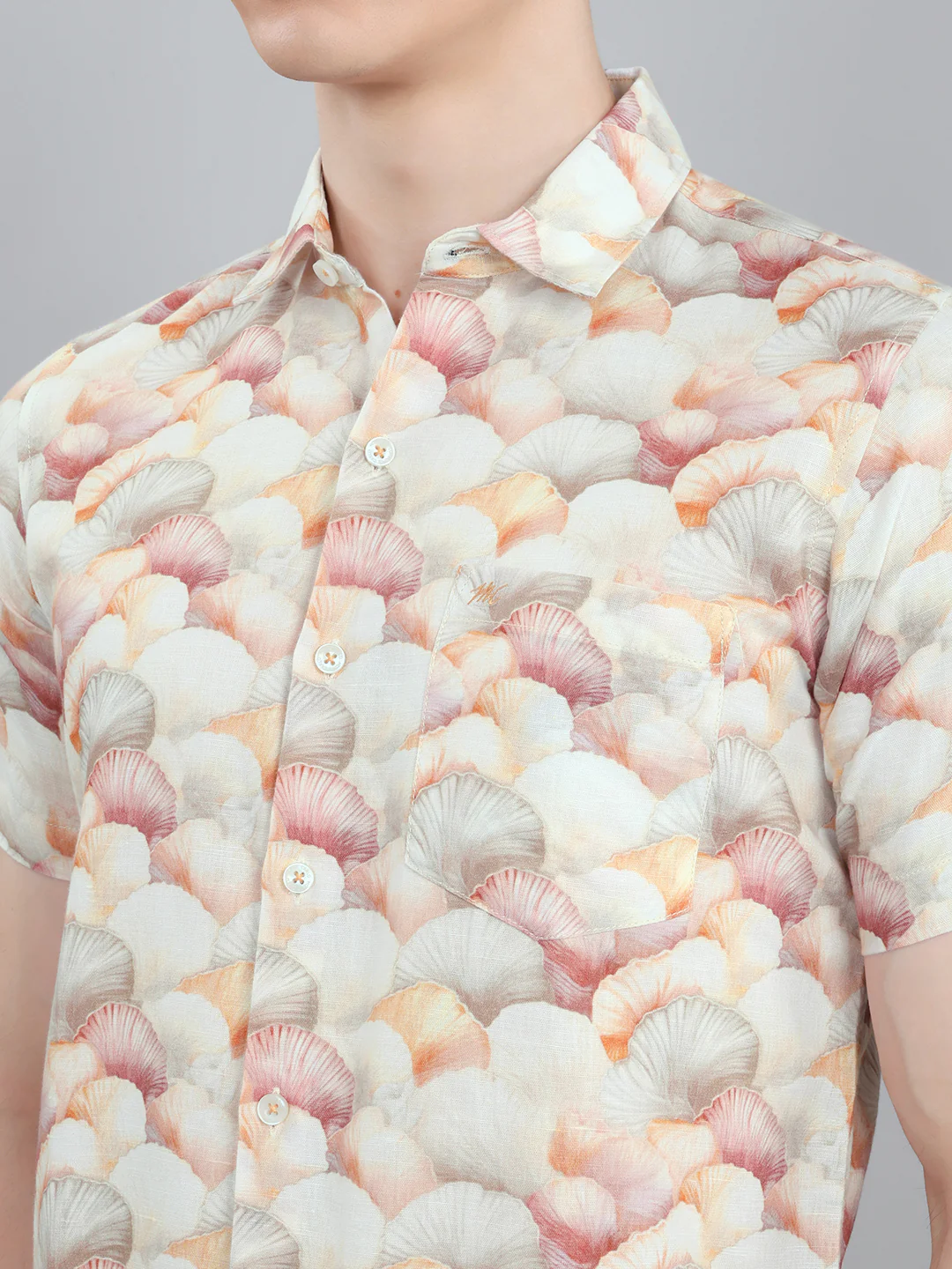 Men Peach Printed Collar Half Sleeve Shirt - Image 4