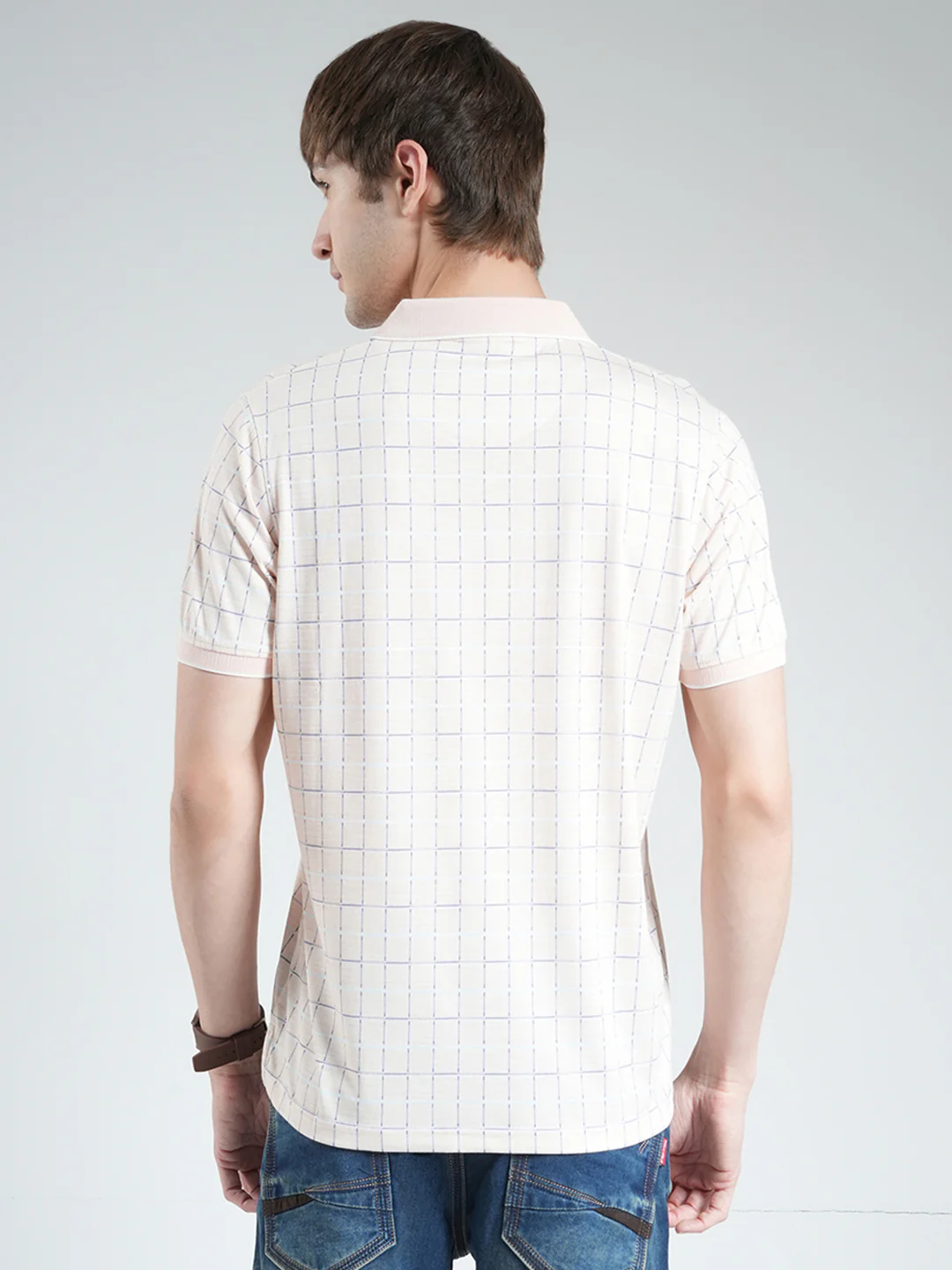 Men Peach Printed Collar Half Sleeve T-Shirt - Image 5