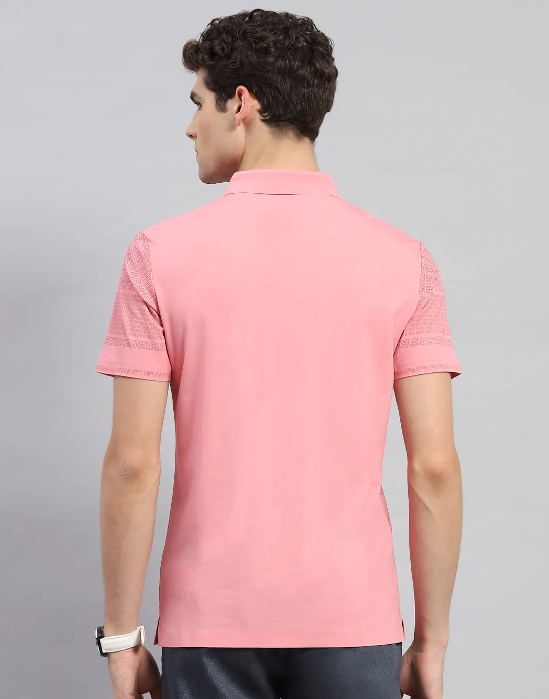 Men Peach Printed Polo Collar Half Sleeve T-Shirt - Image 5