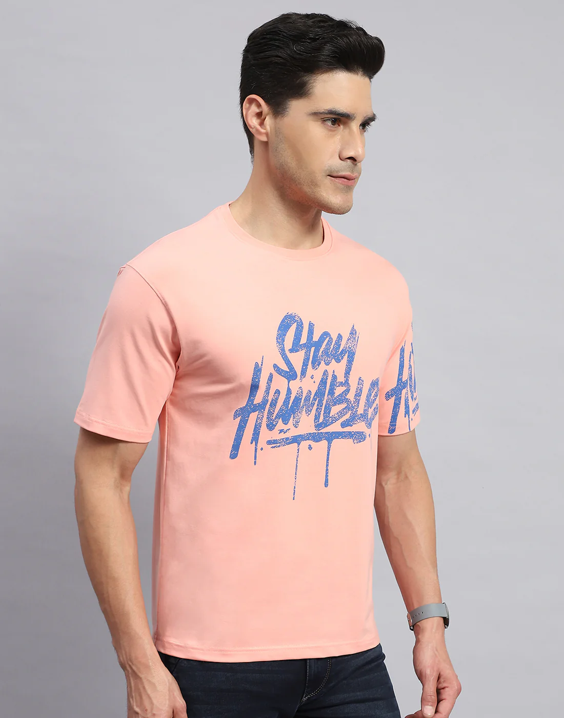 Rock.it Men Peach Printed Round Neck Half Sleeve T-Shirt - Image 4