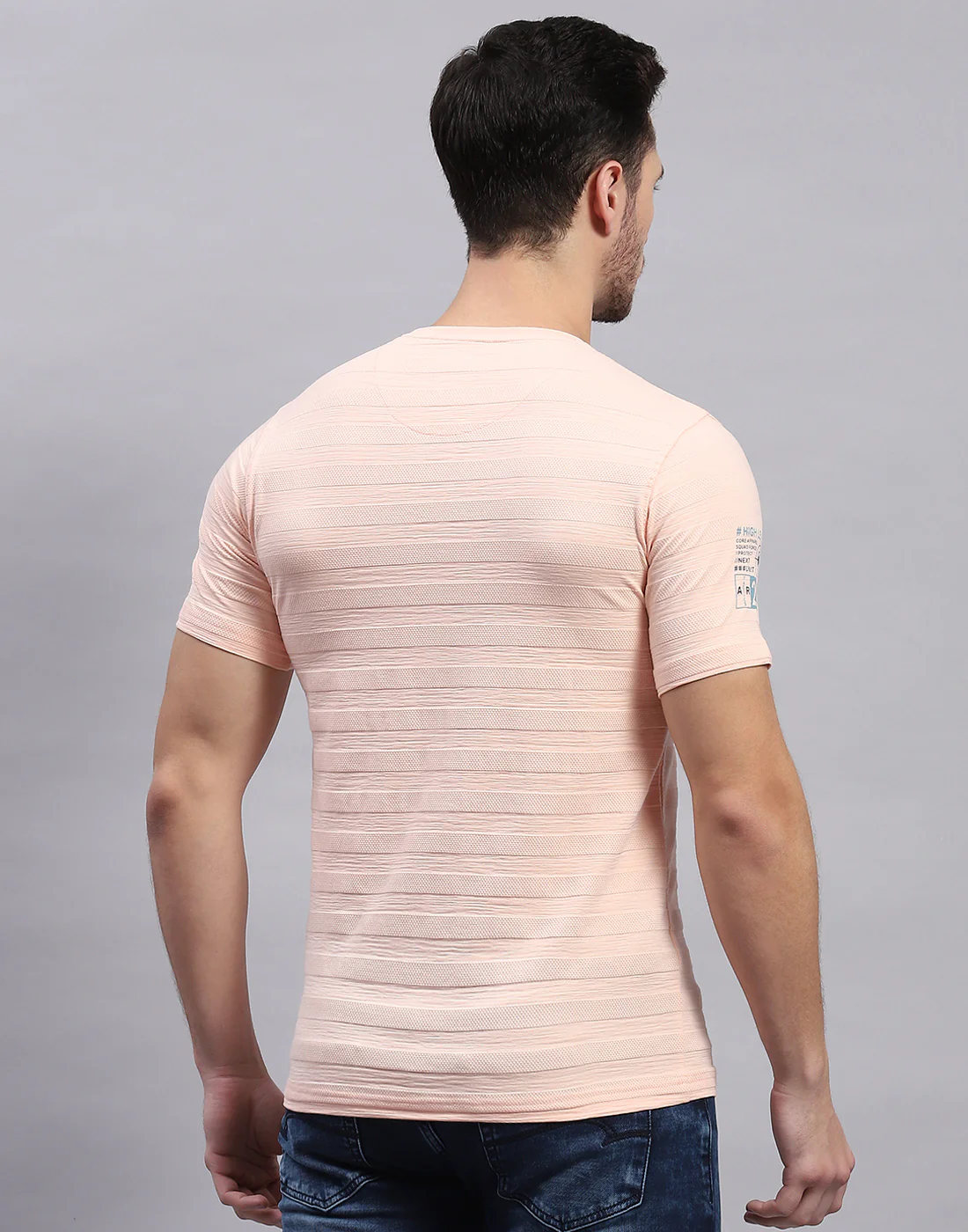 Men Peach Printed Round Neck Half Sleeve T-Shirt - Image 5