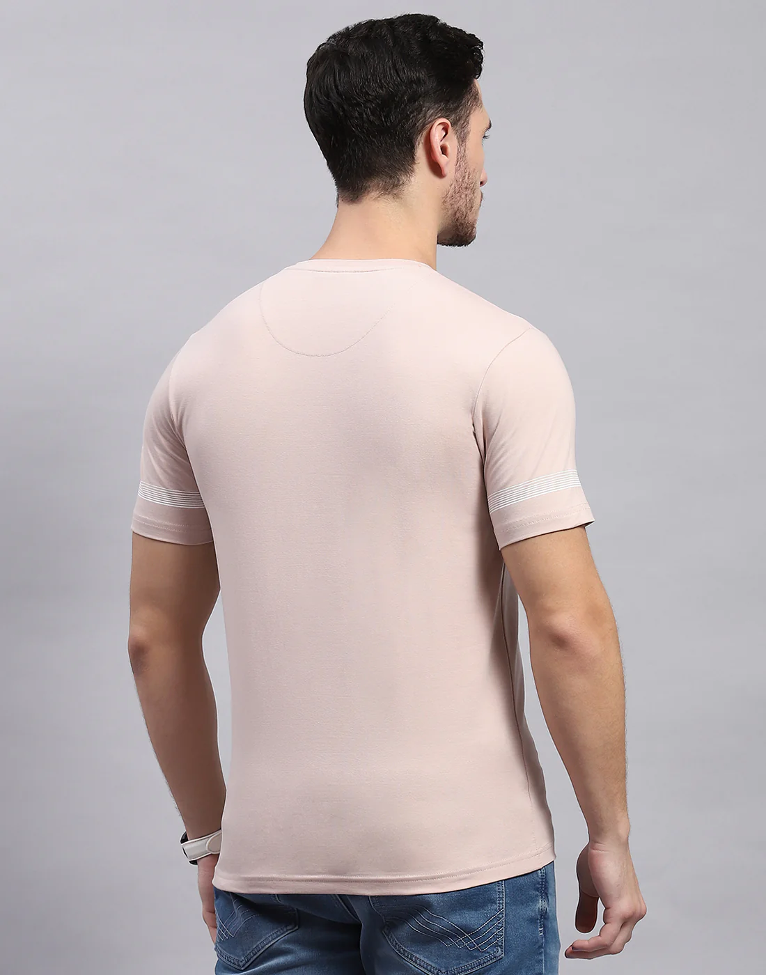 Men Peach Printed Round Neck Half Sleeve T-Shirt - Image 5