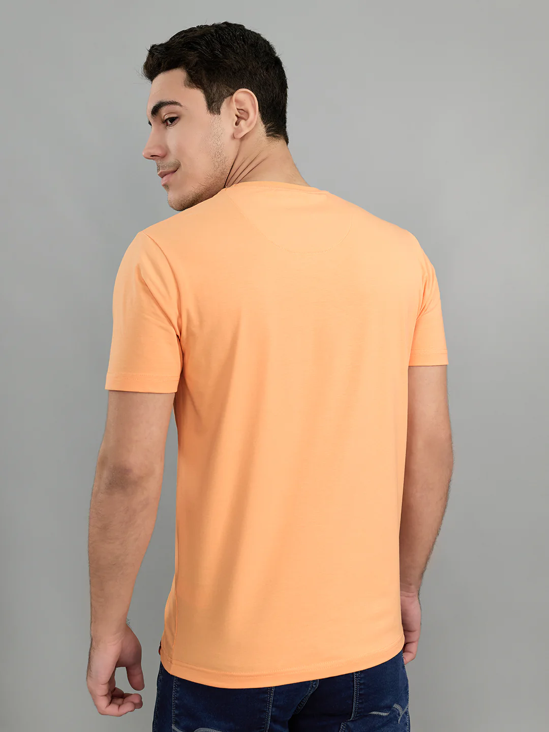 Men Peach Printed Round Neck Half Sleeve T-Shirt - Image 4