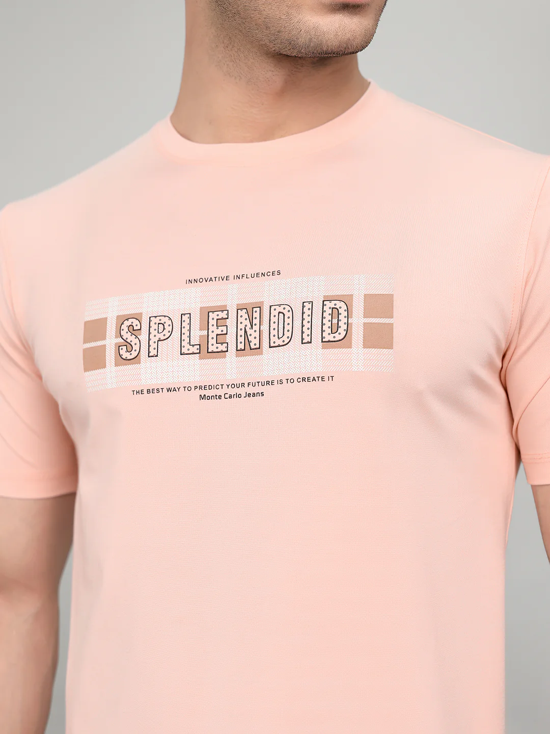 Men Peach Printed Round Neck Half Sleeve T-Shirt - Image 4
