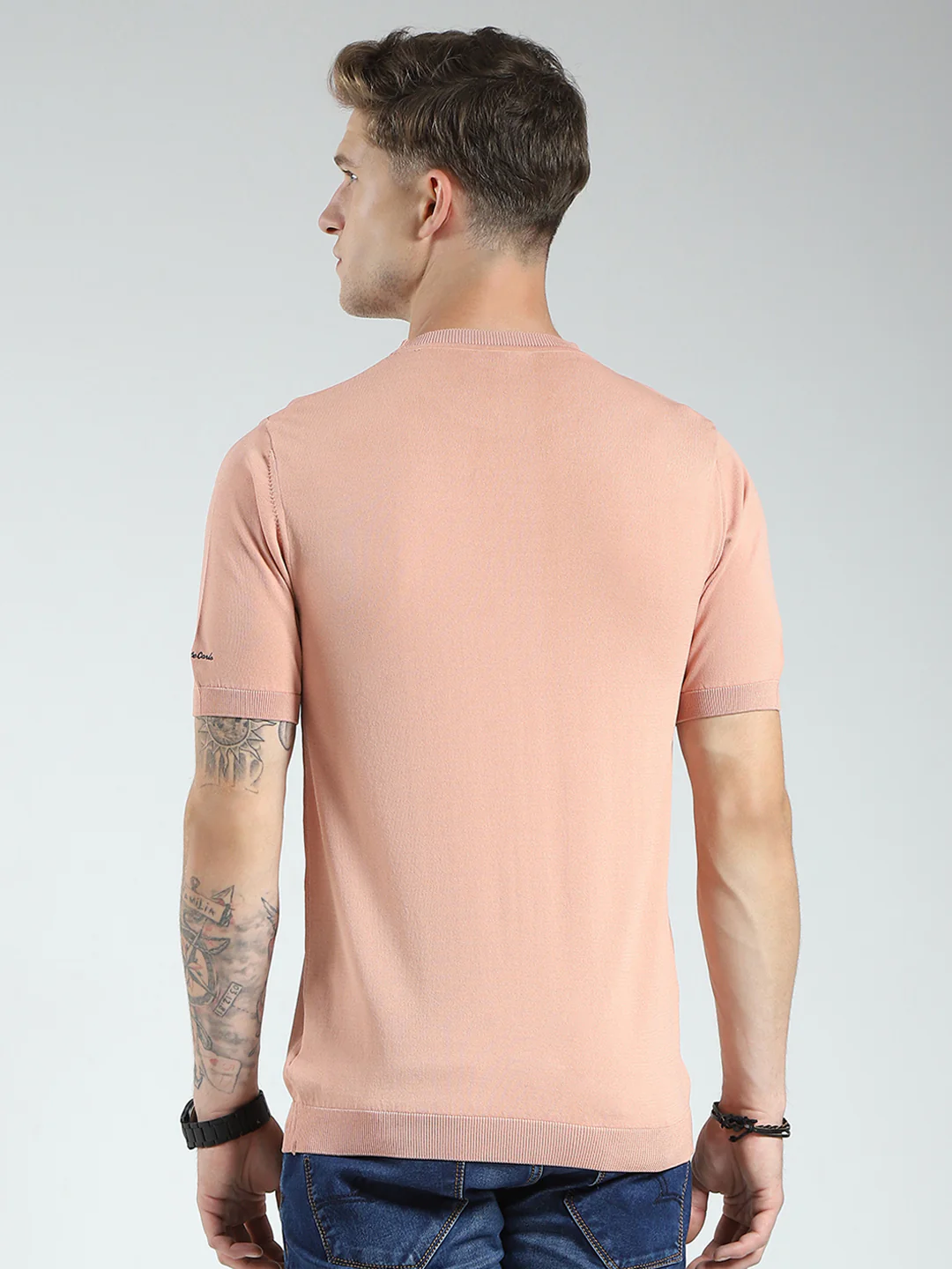 Men Peach Printed Round Neck Half Sleeve T-Shirt - Image 5
