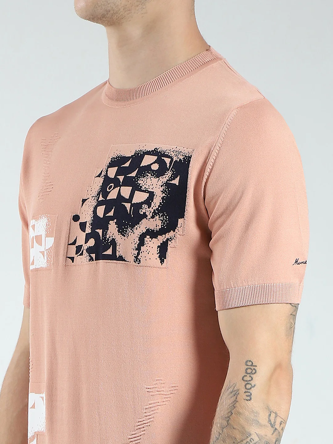 Men Peach Printed Round Neck Half Sleeve T-Shirt - Image 6