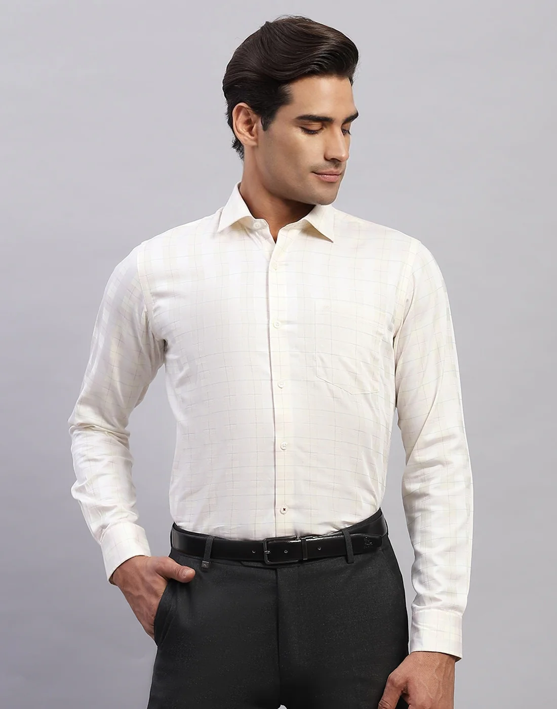 Men Peach Self Design Collar Full Sleeve Shirt - Image 2