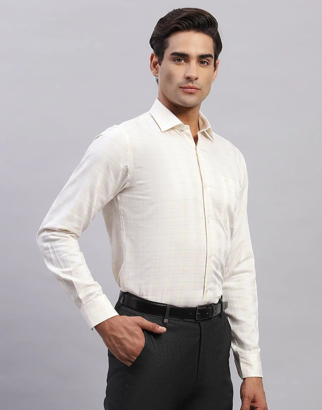 Men Peach Self Design Collar Full Sleeve Shirt - Image 4