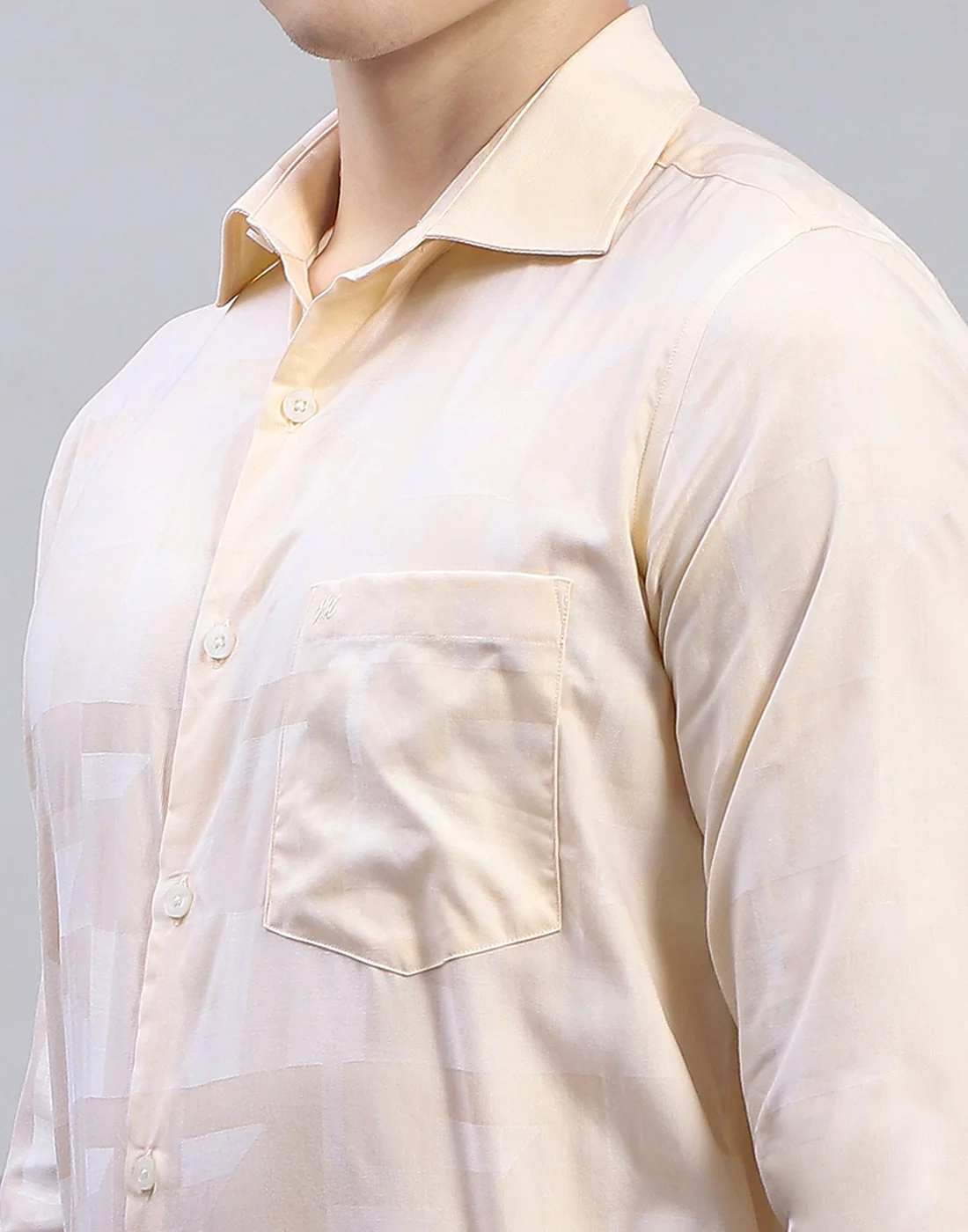 Men Peach Solid Collar Full Sleeve Shirt - Image 7