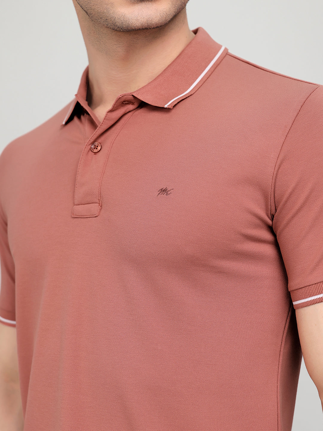 Men Peach Solid Collar Half Sleeve T-Shirt - Image 4