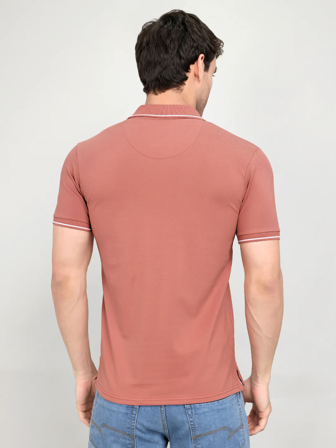 Men Peach Solid Collar Half Sleeve T-Shirt - Image 5