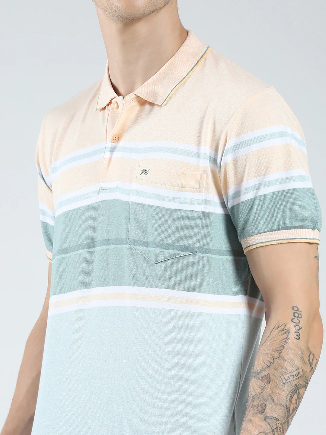 Men Peach Stripe Collar Half Sleeve T-Shirt - Image 7