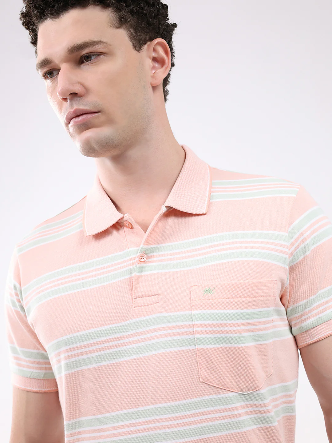 Men Peach Stripe Collar Half Sleeve T-Shirt - Image 7