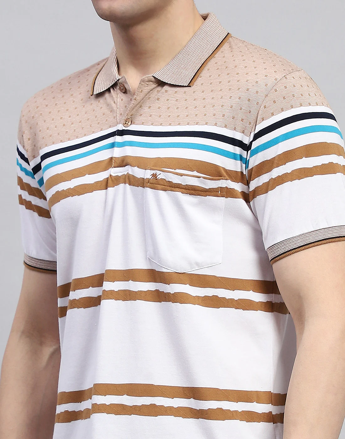 Men Peach Stripe Polo Collar Half Sleeve T-Shirt - Image 7