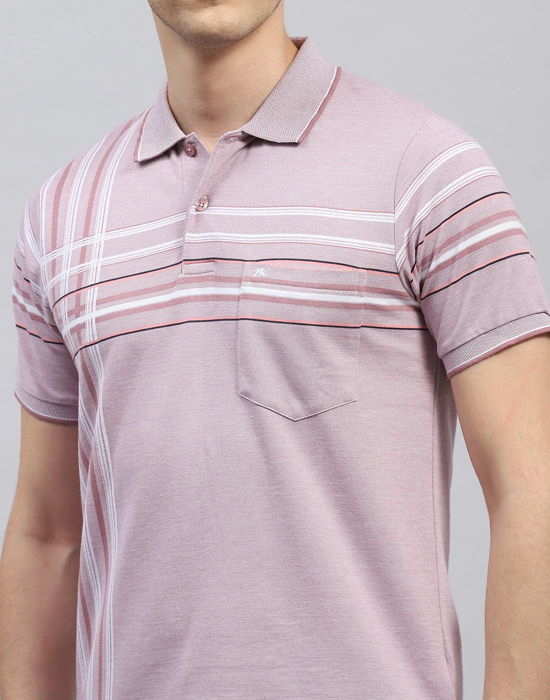 Men Peach Stripe Polo Collar Half Sleeve T-Shirt - Image 6