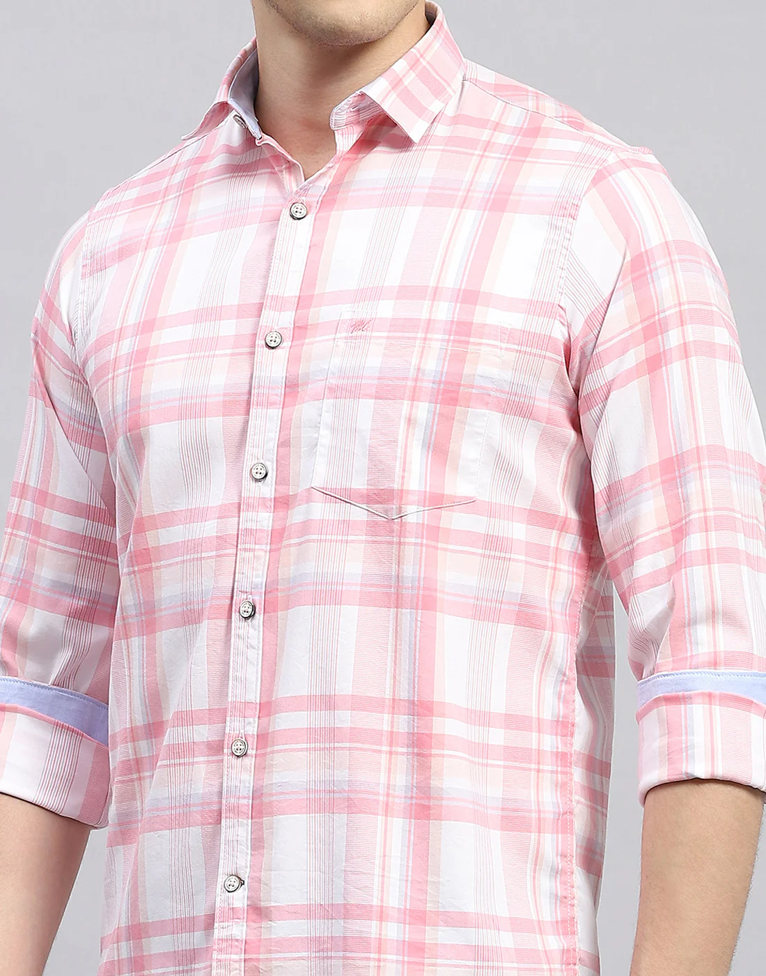 Men Pink Check Collar Full Sleeve Shirt - Image 6