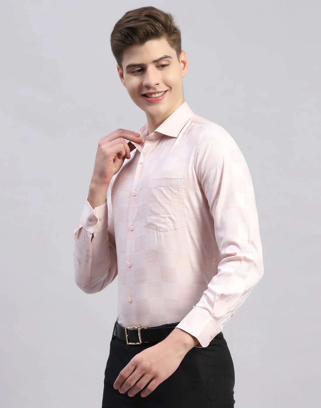 Men Pink Check Collar Full Sleeve Shirt - Image 3